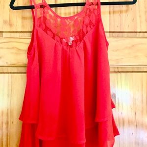 Red Lacey Layered Tank Top